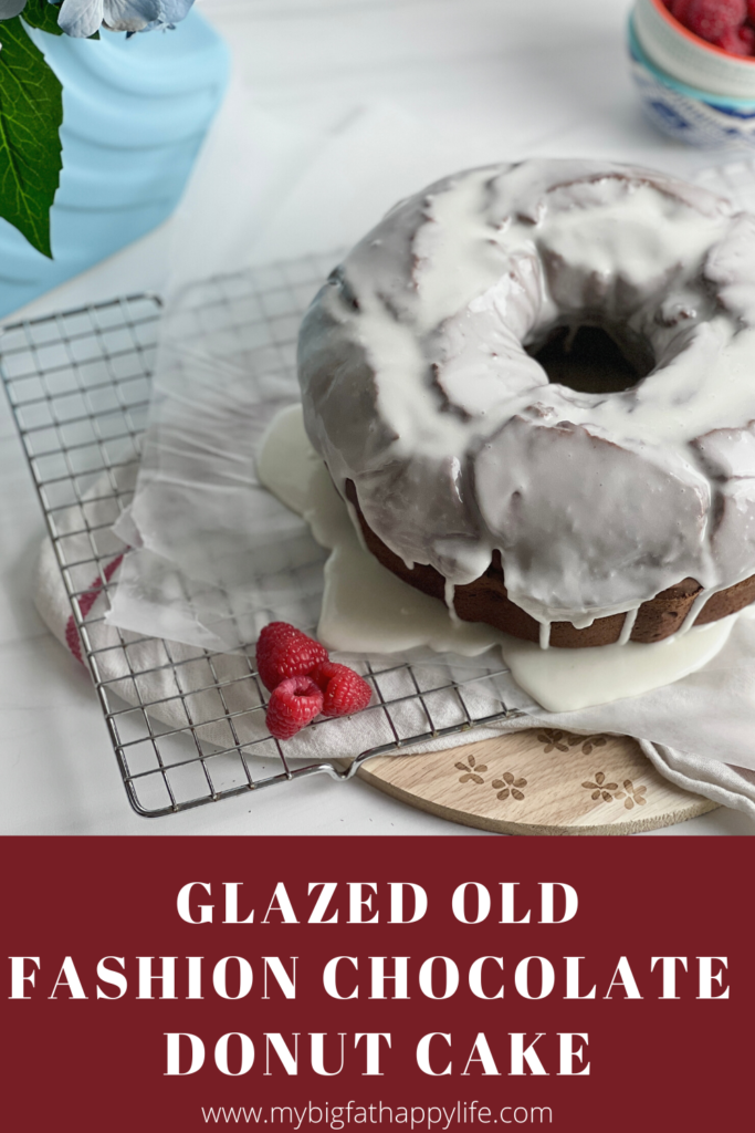 This chocolatey glazed old fashion chocolate donut cake is the perfect dessert!