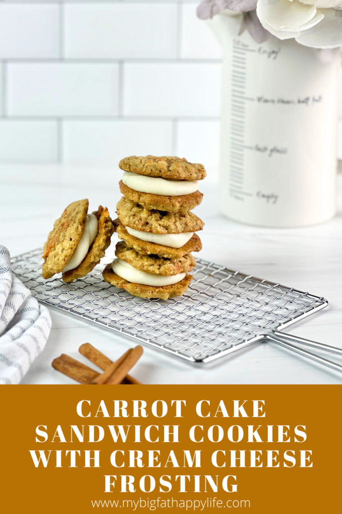 These soft and chewy carrot cake sandwich cookies filled with cream cheese frosting are delicious and easy to make. 