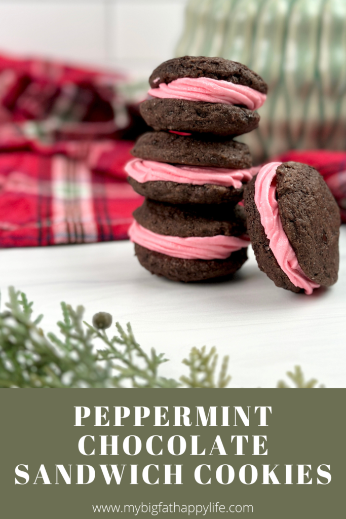 Everyone will love these delicious peppermint chocolate sandwich cookies this holiday season. The decant chocolate cookies and creamy peppermint frosting are the perfect combination.